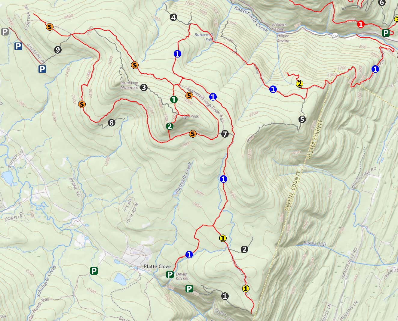 Catskill Mountains Round Top Mountain Kaaterskill High Peak GPS map