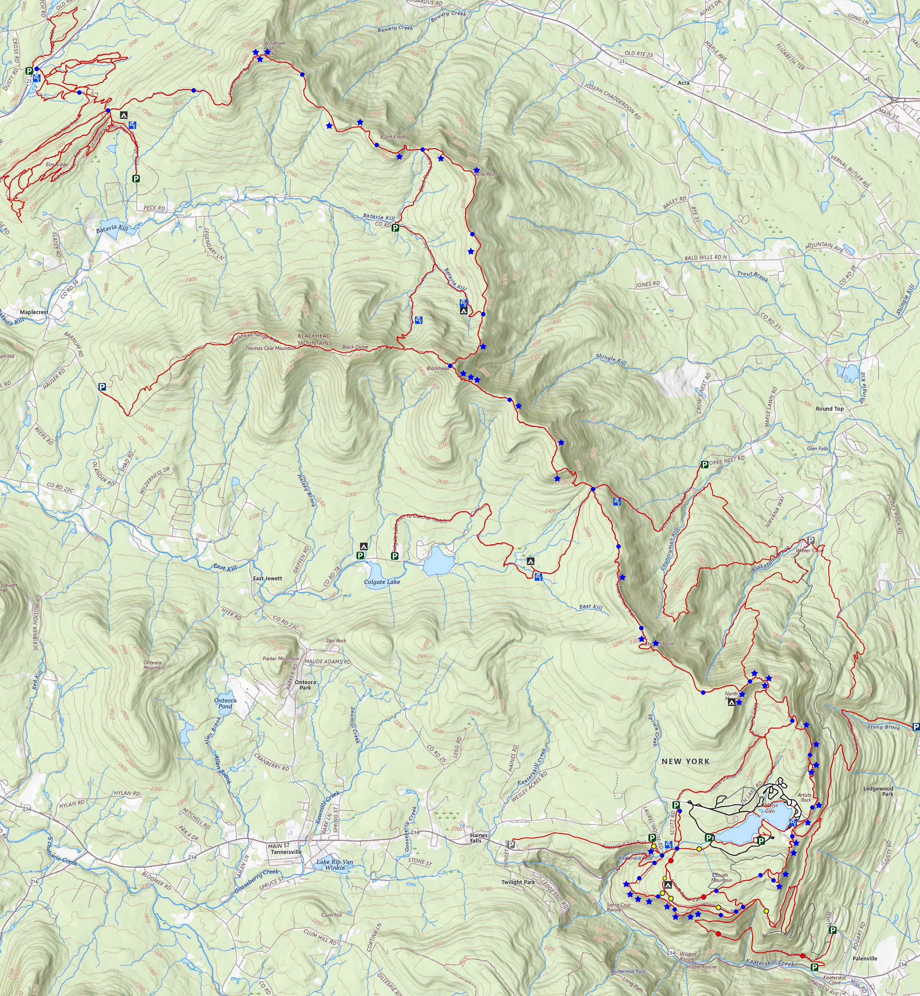 gps map of entire Escarpment Trail in the Catskill Mountains