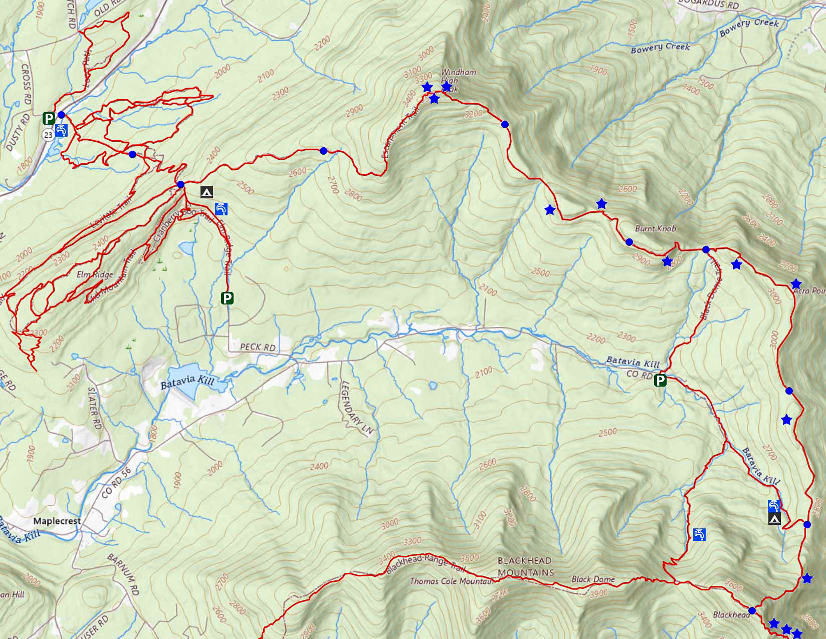 gps map of hike to windham high peak
